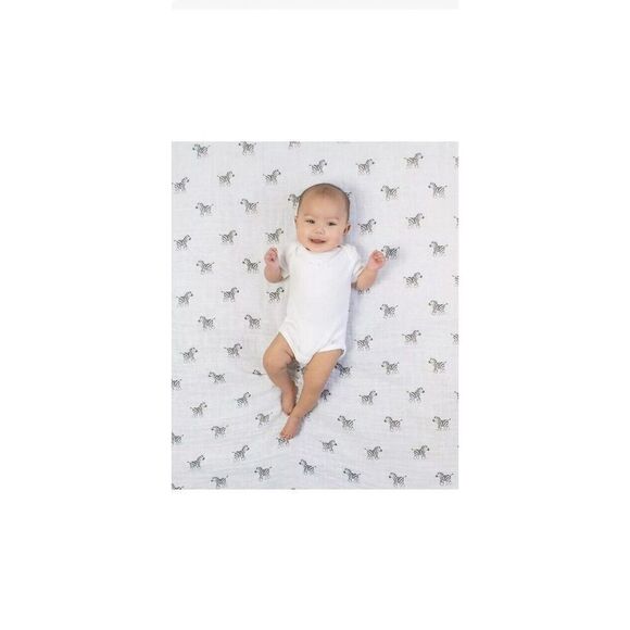 AMAZING BABY Newborn Muslin 100% Cotton Swaddle Zebra White Black 36”x36”Blanket - Picture 2 of 4